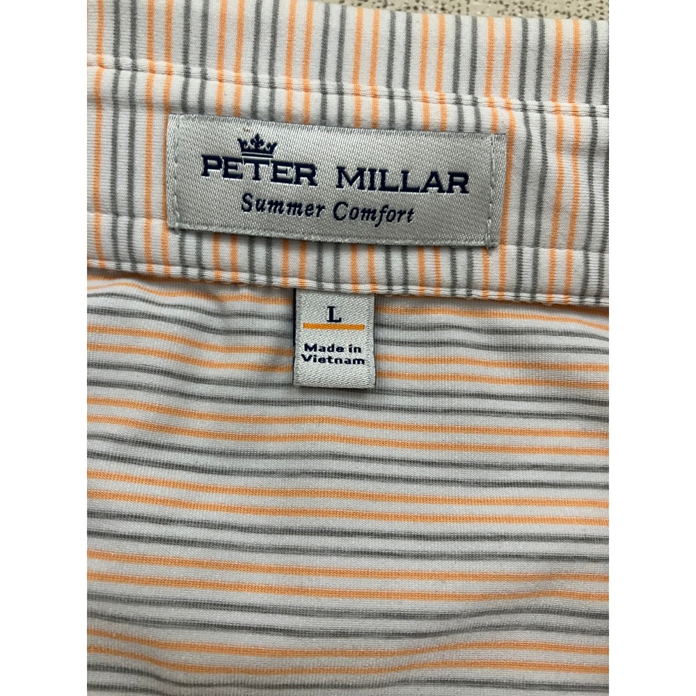 Peter Millar Summer Comfort Mens Large Orange Grey Striped Golf Polo Shirt L - Picture 3 of 8